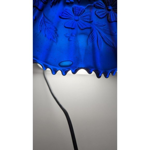 Vintage Northwood Peacocks on Fence Electric Blue Bowl Ruffle Sawtooth - Picture 7 of 16